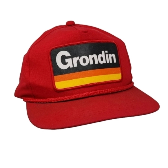 Vintage Grondin Snapback Trucker Hat Rope Patch Mesh Maine Construction Red - Picture 1 of 13
